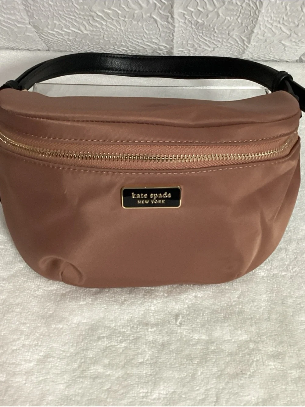 Kate Spade Dawn Nylon Rose Pink Fanny Pack Waist Bag Black Leather Belt EUC